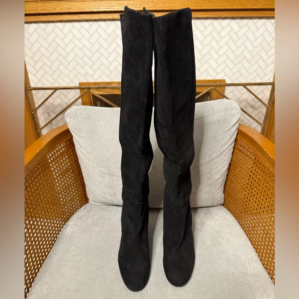 Stuart Weitzman Eloise 95 Suede Knee High Heeled Boots Black